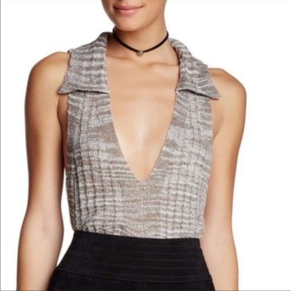 Free People Dots & Dashes Sweater Tank Plunge Neck